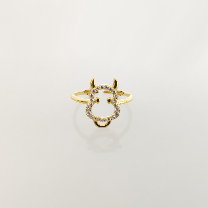 德盟s925银本命年可爱生肖牛指环清新镂空萌牛时尚牛年简约女戒指