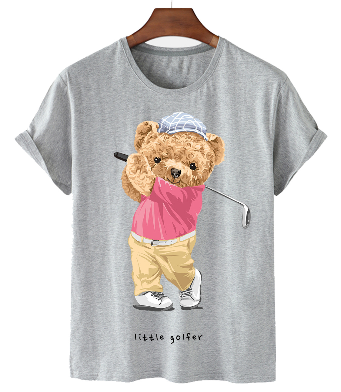 dx100453亚马逊速卖通夏季爆款高尔夫小熊图案圆领短袖t恤女上衣