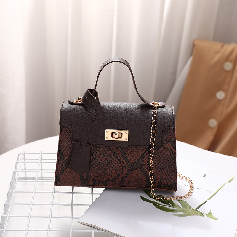 Fashionable Small Square Bag New Snake Pattern Color Matching Kelly Bag 2022 Bag Female Versatile Women's Bag Messenger Bag Chain Bag