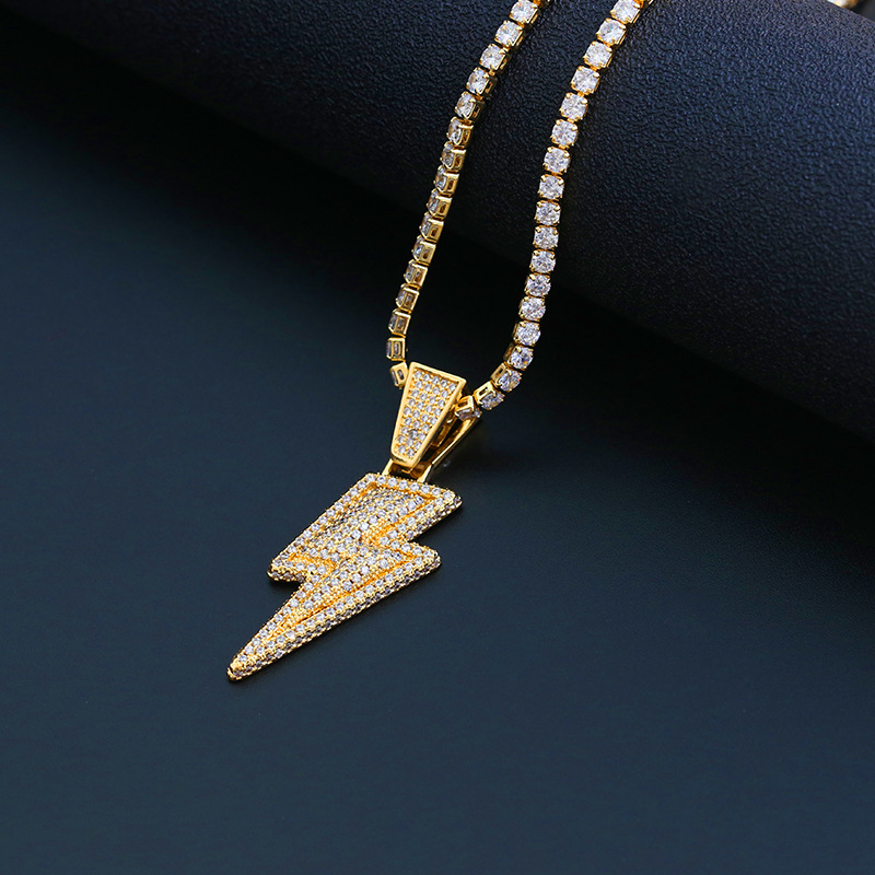 跨境黄铜闪电项链 欧美潮流项饰闪电雷霆18k镀金黄铜锆石项链女