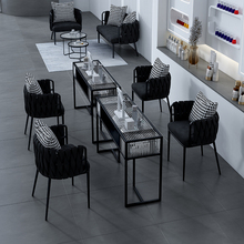 北欧美甲桌椅组合套装现代简约网红长虹玻璃单双人美甲台黑色创意