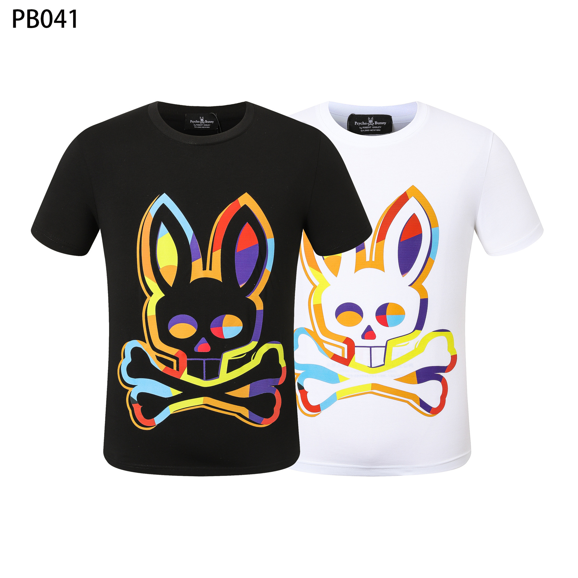 psycho bunny男短t恤彩色骷髅兔圆领欧美街头潮流情侣款t一件代发