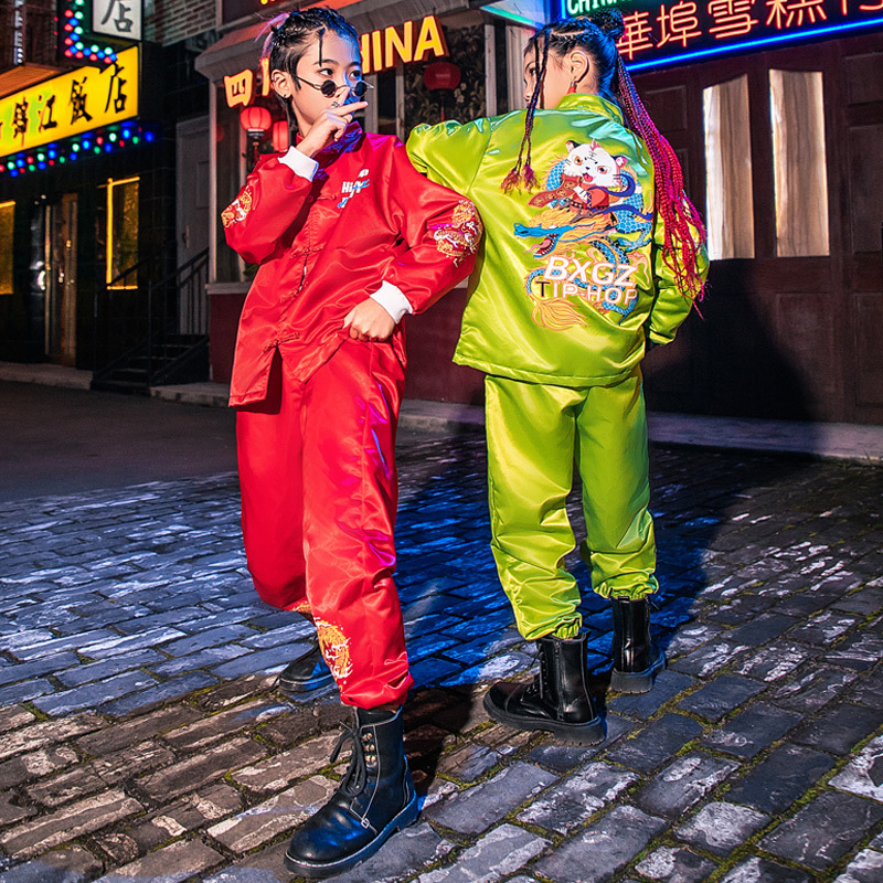 儿童街舞潮服中国风演出服装男童套装女童走秀嘻哈国潮童装秋季酷