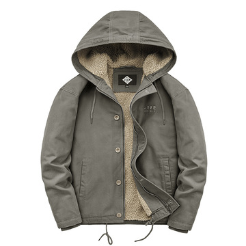 jeep spirit时尚男士棉衣连帽水洗加绒工装棉服羊羔绒夹克外套179