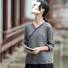 汉服仿棉麻中国风民国风复古女装汉元素古装女禅意文艺禅服茶艺服