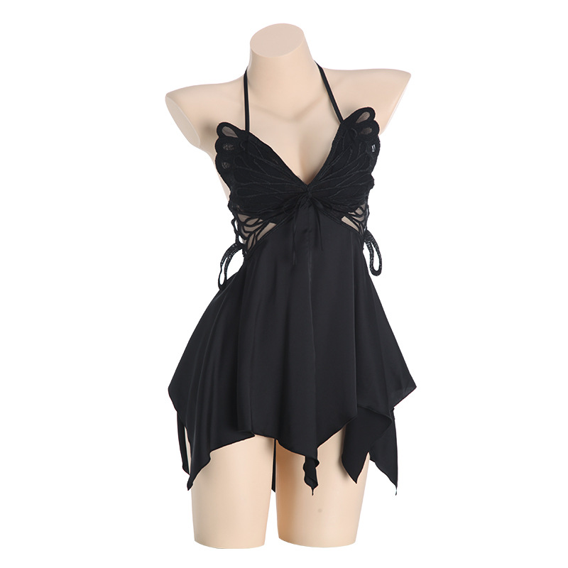 Ruoruo Sexy Underwear Ice Silk Pajamas with Chest Pad Push up Bow Nightdress Outerwear Gown Homewear Suit P3945