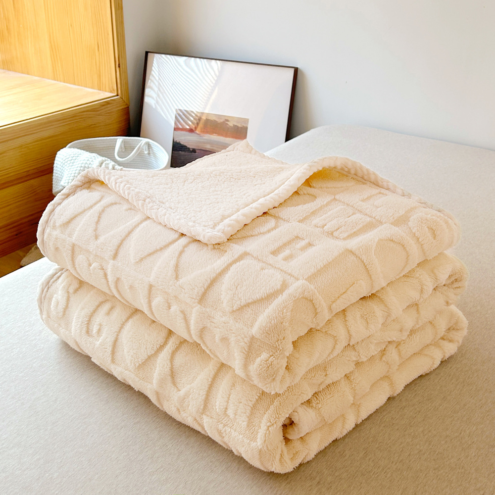 Jacquard Tower Velvet Blanket Thickening Lambswool Blanket Winter Office Nap Blanket Coral Fleece Blanket for Bed