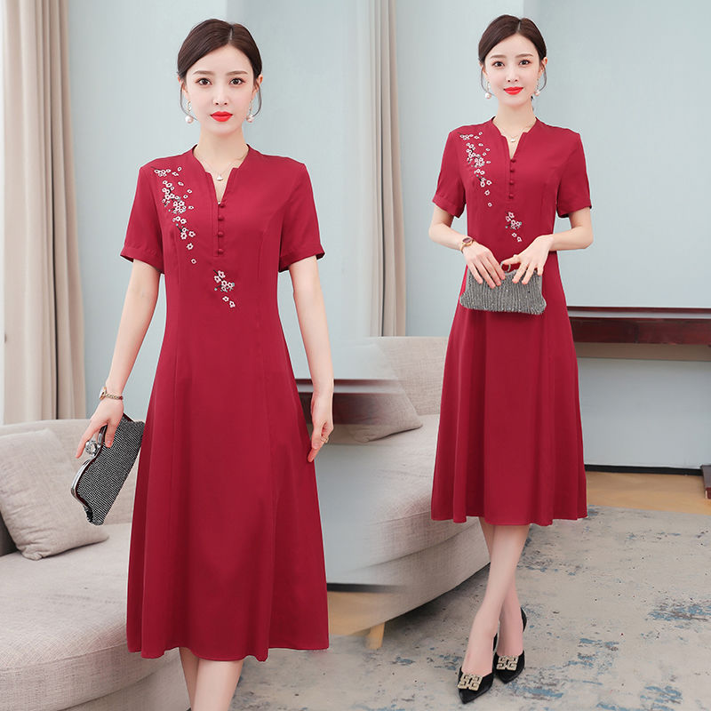 婚礼妈妈礼服高贵洋气高端缎面显瘦年轻喜婆婆装婚宴敬酒服