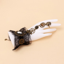 ins小众设计夸张朋克蕾丝手链戒指 女潮设计感复古骷髅金属手饰