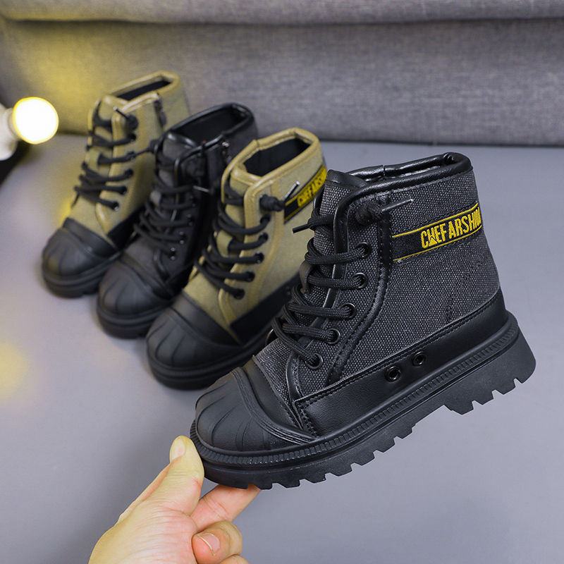 新款皮面拼接马丁靴工装单靴男童女童-岁马丁靴时尚外穿