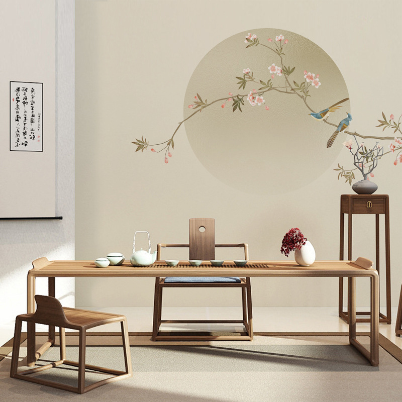 壁画中式中国风水墨画艺术花片花砖背景墙阳台玄关客厅书房艺术瓷砖