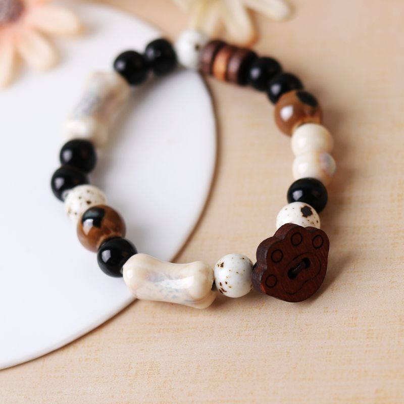 Factory Supply Ceramic Puppy Bracelet Special-Interest Design Bracelet New Chinese Cute Puppy Bone Children's Fun Beaded