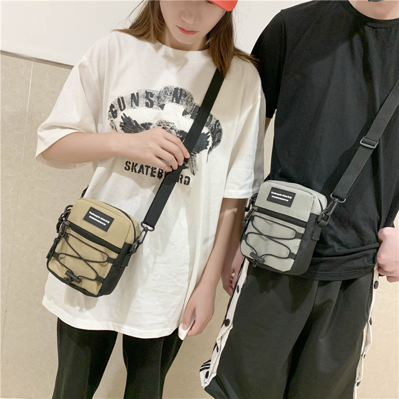 Korean Ins Hong Kong Style Retro Trendy Cool Personality Tooling Drawstring Letter Students' Crossbody Bag Japanese Harajuku Small Bag