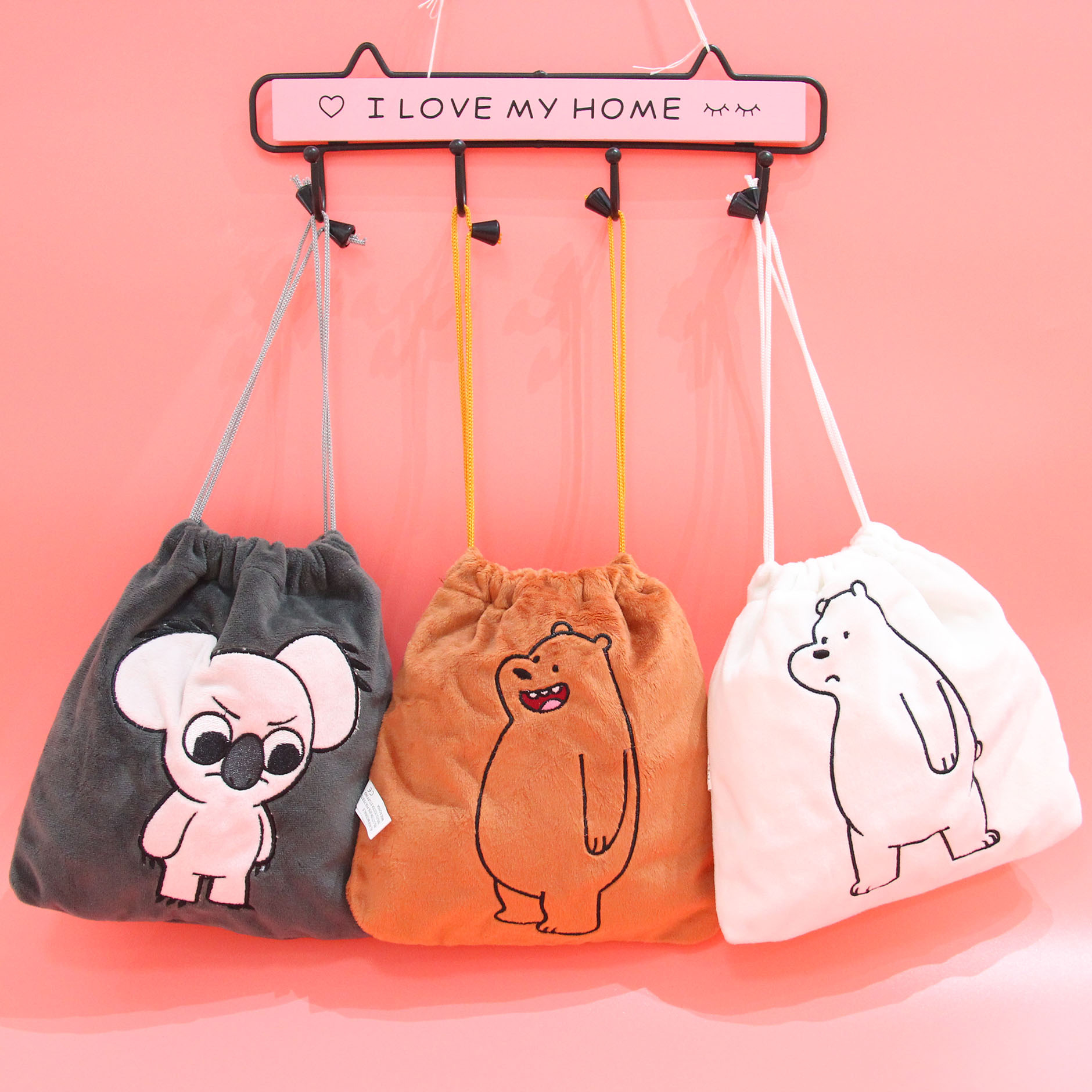 可爱毛绒小熊白极熊熊猫束口袋树懒考拉抽绳小布袋礼品收纳包包