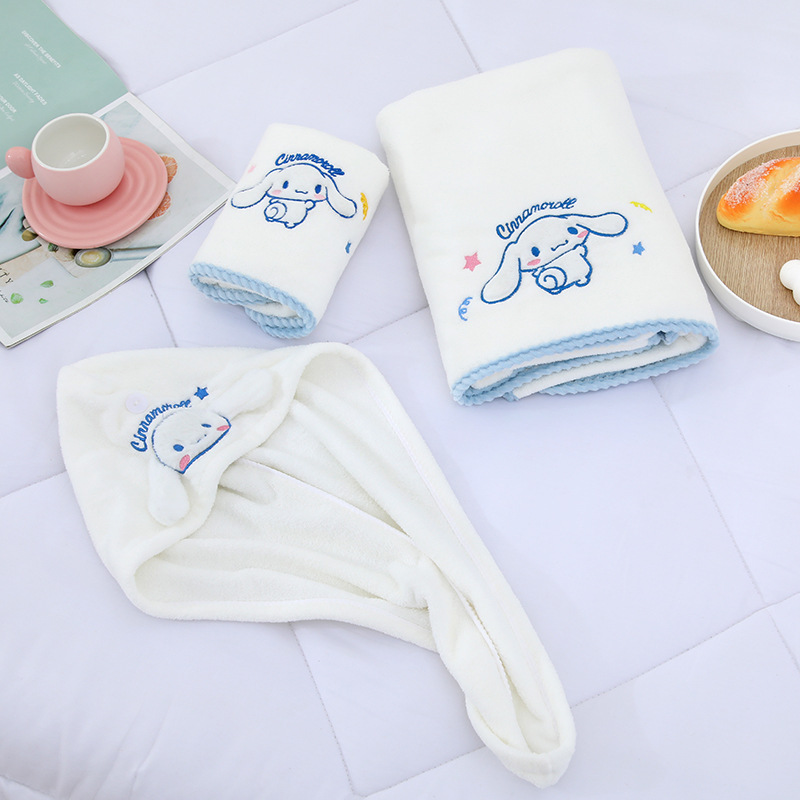 Sanrio Cartoon Coolomi Bath Towel Two-Piece Set Absorbent Quick-Drying Non-Drop Towel Cute Melody Hair Drying Cap