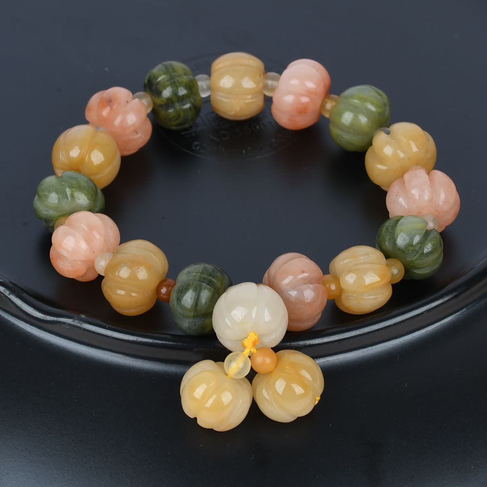 新款新疆金丝玉手链批发鼓珠南瓜珠手串黄玉貔貅手链女直播网红款