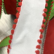 圣诞毛球边织带绿红色圣诞树装饰带鱼丝边4cm节日礼品礼盒包装带