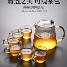 批发耐热玻璃泡茶壶煮茶壶加厚竖纹滤茶水分离壶日式功夫茶具套装