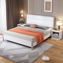 家用大床简约白色实木床高箱储物轻奢床主卧1.8米