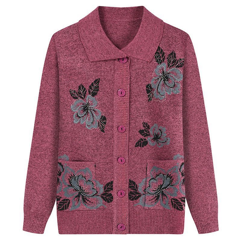 中老年女装毛衣外套针织衫开衫春秋妈妈奶奶长袖外套线衣老人上衣