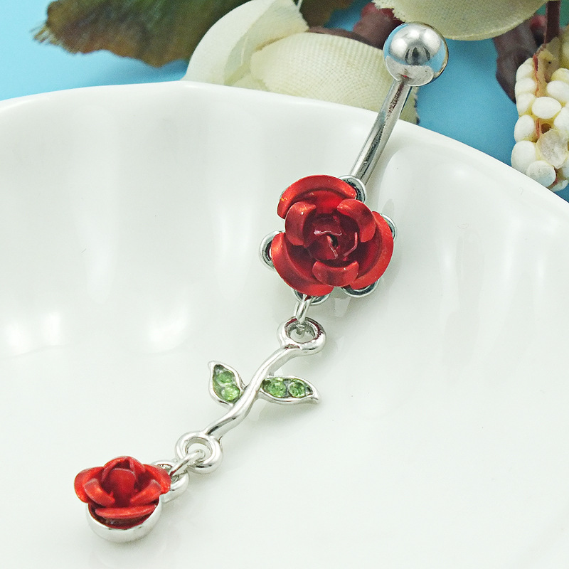 欧美个性花朵肚脐钉时尚玫瑰花脐环精美微镶锆石脐扣外贸爆款脐饰