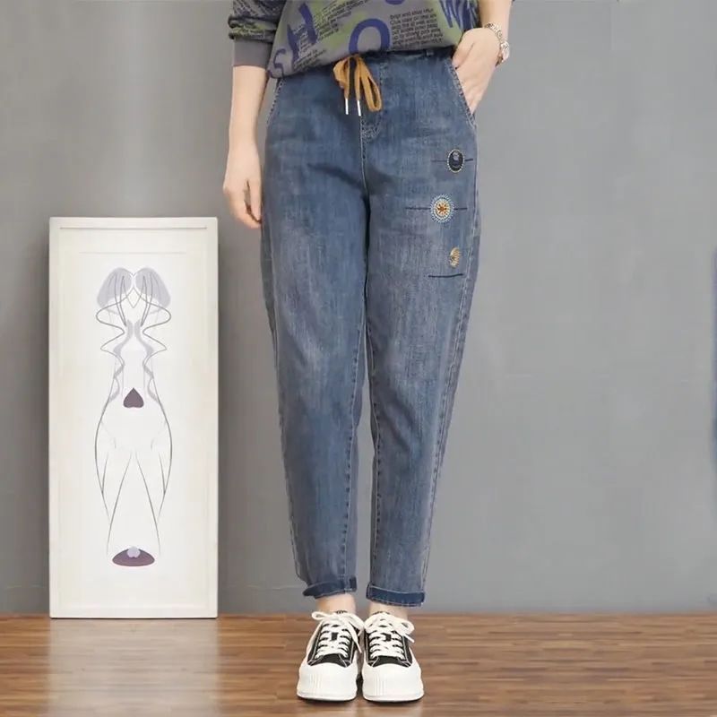 Jeans for Women 2023 New Autumn Daddy Pants Elastic Waist Loose Casual Pants Thin Harem Pants All-Matching