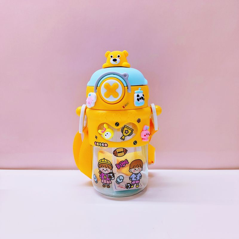 Children's Rabbit Bear Plastic Cup Drop-Resistant Cartoon Good-looking with Three-Dimensional Stickers and Face Mask Strap Portable Kettle