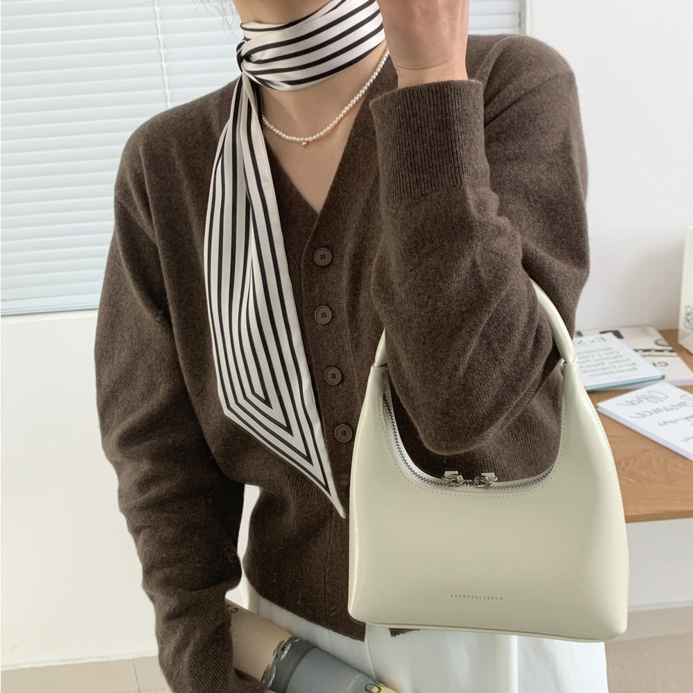 European and American New Geometric Artificial Silk Ribbon Versatile Simple Vertical Striped Scarf with Shirt Suit Neck Protection Scarf