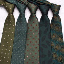 新款绿色系列商务领带男士复古时尚条纹腰果花涤纶丝手打领带批发