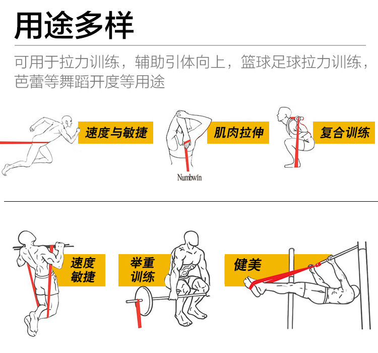 乳胶2080阻力带八件套黑灰渐变拉力带10-125磅力量训练健身弹力带