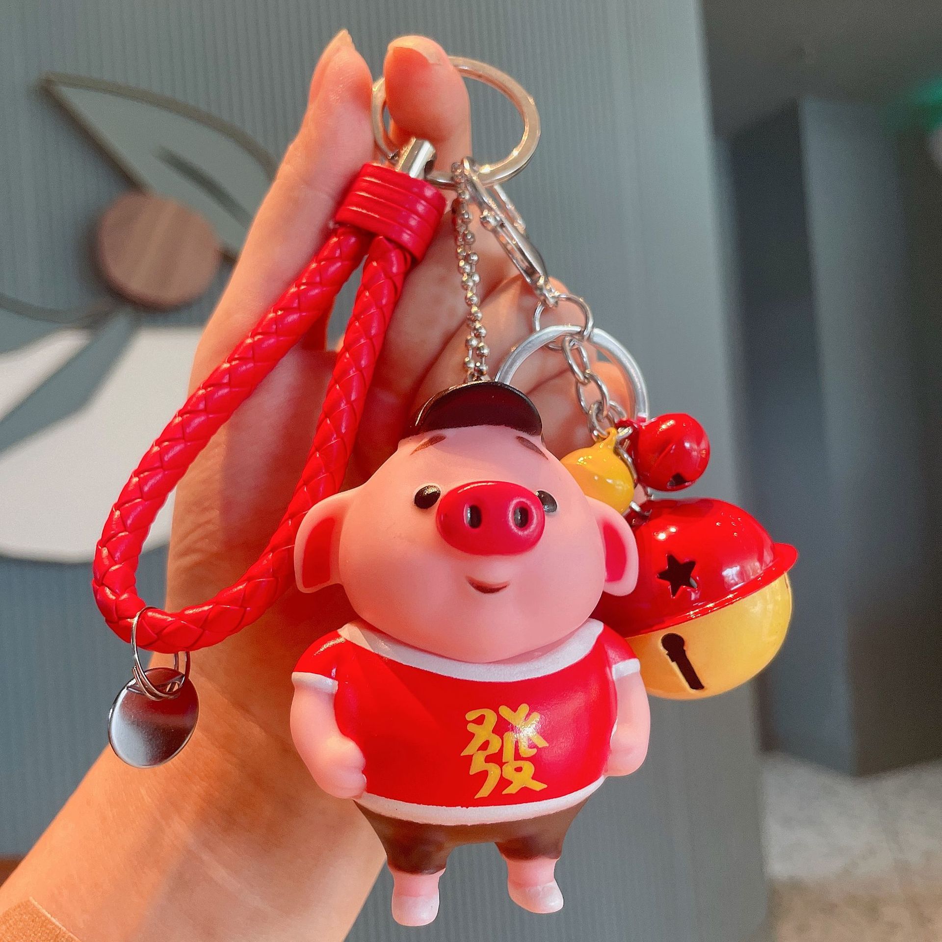 Cartoon Cute Pig Eight Ring Keychain Pendant Doll Car Couple Bags Key Chain Lanyard Gift Wholesale