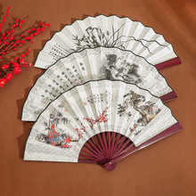 中国古风扇子10寸男士折扇批发景区绢布男扇可雕刻LOGO礼品广告扇