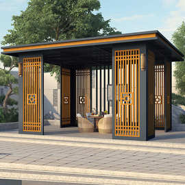 户外凉亭庭院花园铝合金新中式亭子平顶别墅长廊网红室外铝制厂家