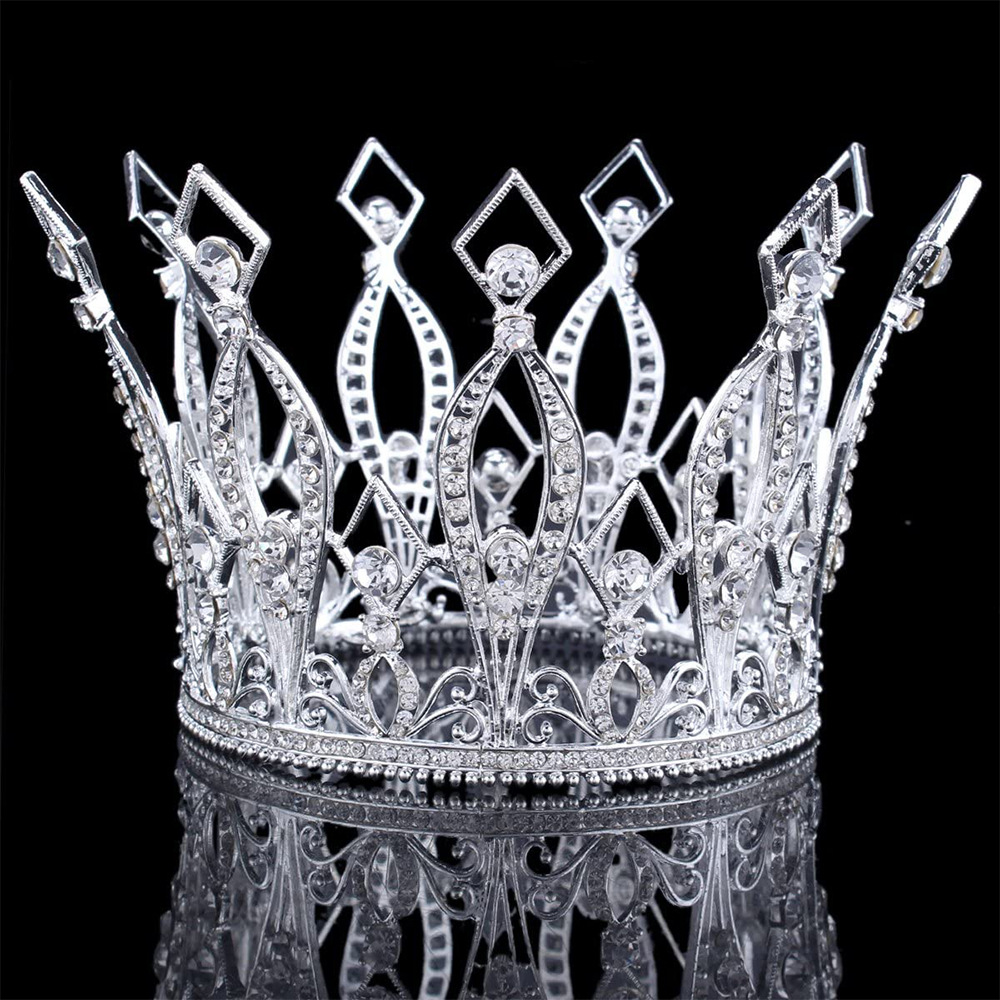 欧美新娘整圆皇冠头饰合金镶钻立体女王冠凤冠跨境头冠发饰品厂家