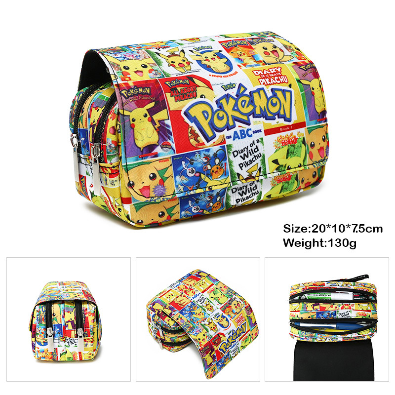 Spot Pokemon Pet Elf Pikachu Pencil Case Pikachu Stationery Box Primary and Secondary School Students Cartoon Pencil Bag