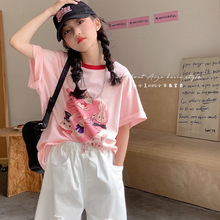 韩国童装女童T恤儿童短袖上衣2024夏装新款女大童粉色体恤夏款潮t