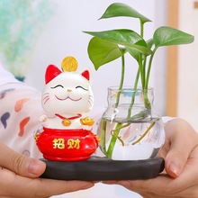 创意猫花瓶玻璃水养水培植物器皿客厅电视柜桌面装饰小摆件