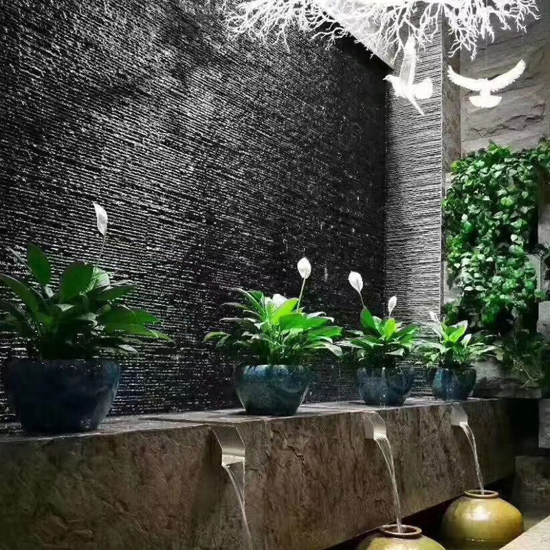 流水墙水幕墙假山露台庭院水幕墙文化石背景墙别墅鱼池天然流水石