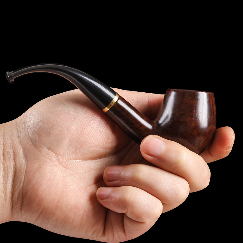 黑檀木烟斗手工实木烟丝斗老式旱烟袋烟具男士便携绿檀雕刻508