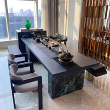 茶台轻奢现代感奢石岩板茶桌办公室设计师款新中式茶桌椅组合