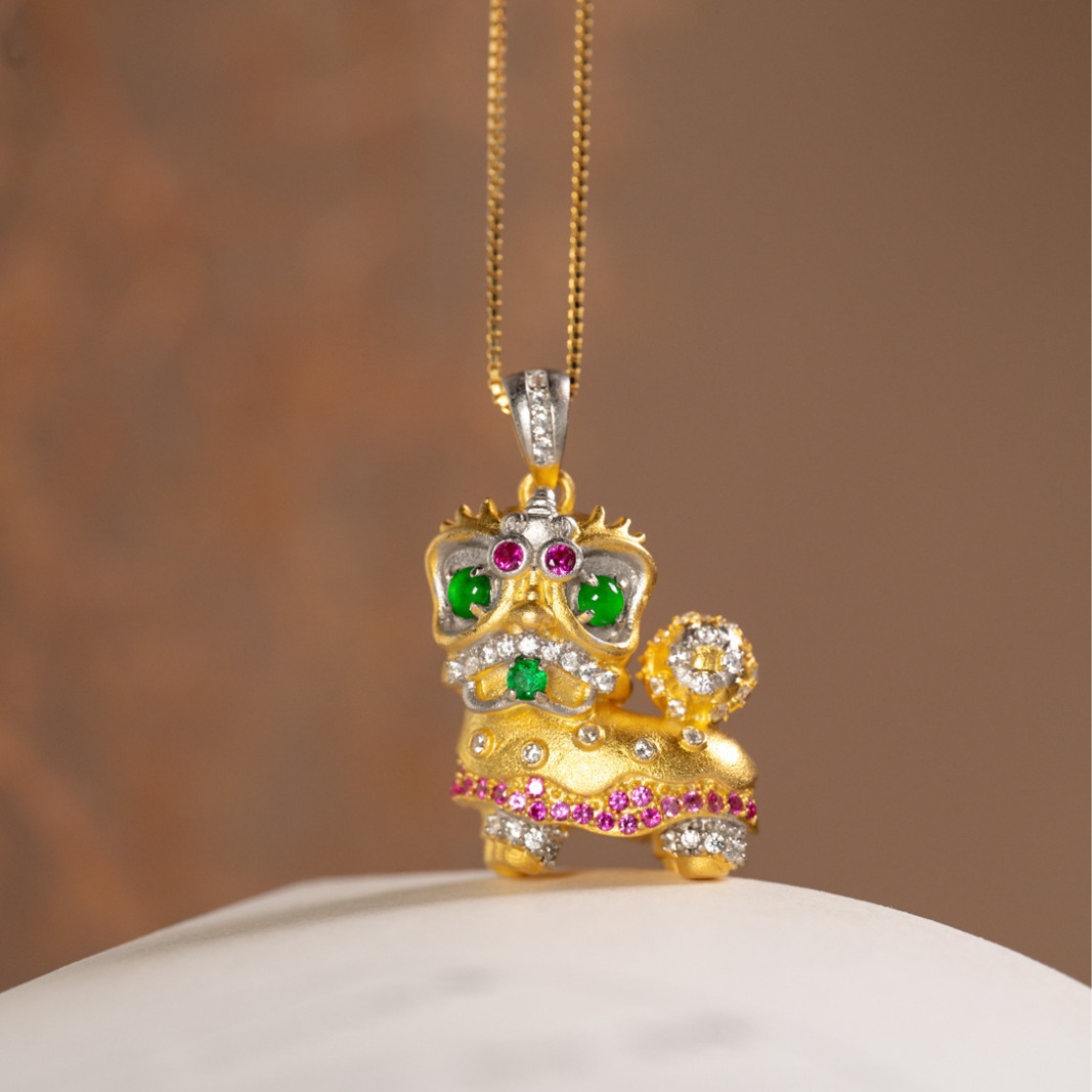 狮子绿翡翠吊坠男银镶嵌危料玉石危地马拉天然a直播货源美