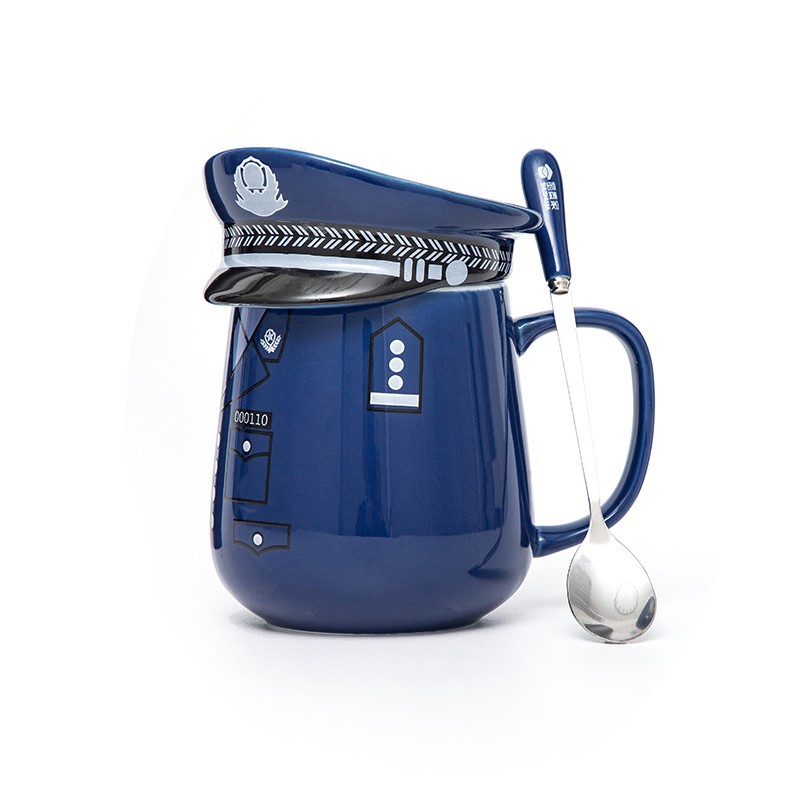 蜀黍家警察水杯制服陶瓷杯单位家用带盖勺礼品男女咖啡杯茶杯礼物