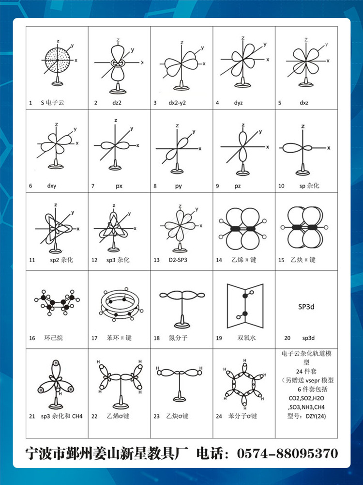 电子云杂化轨道模型24件套dsp3乙烯乙炔苯pxpypz高中大学