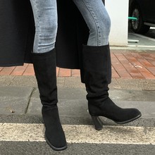 2021秋冬新款粗跟方头高筒靴长筒靴时尚女靴一件代发