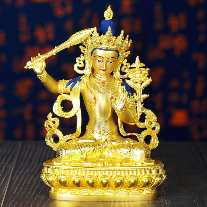铜文殊菩萨佛像鎏金佛像藏传佛用品7寸文殊菩萨供佛摆件-阿里巴巴