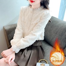 提花蕾丝打底衫秋冬新款洋气保暖内衣女加绒加厚内搭时尚立领上衣