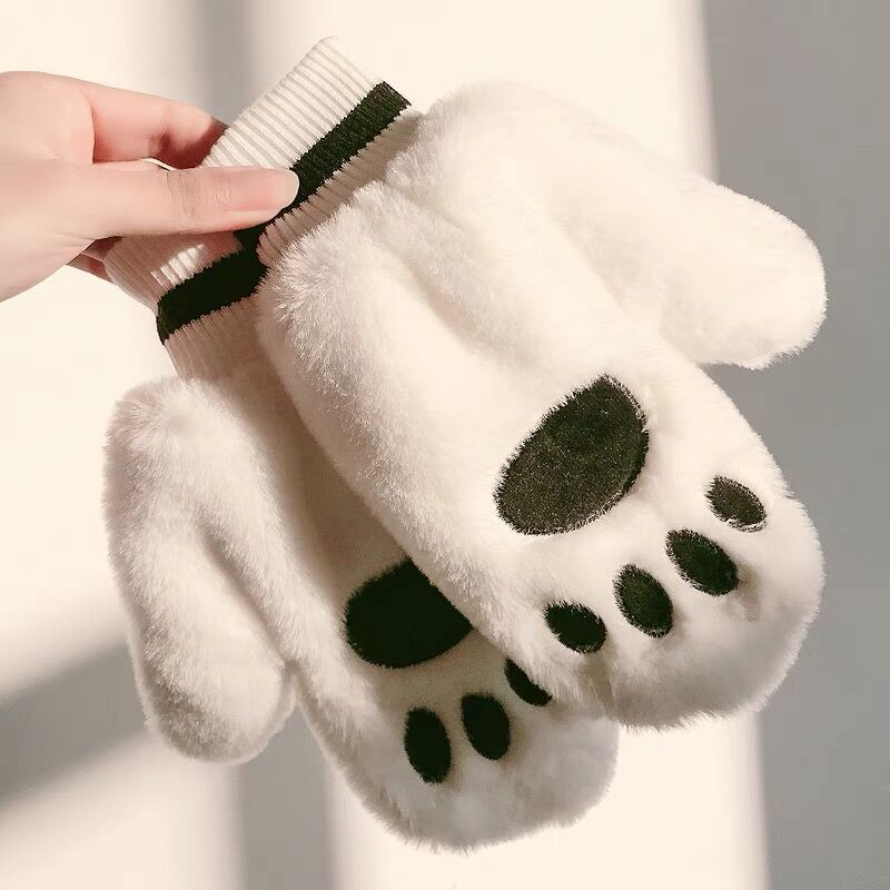 手套冬天女防寒保暖加绒加厚卡通学生可爱熊掌猫爪子卡通毛绒骑行