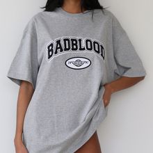 韩国badbloood灰色短袖T恤女美式复古大logo刺绣半袖上衣潮