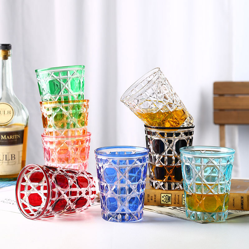 European Style Plaid Cup Colored Quilt Creative Whiskey Glass Beer Steins Handmade Carved Tumbler Glass Water Cup Wine Glass