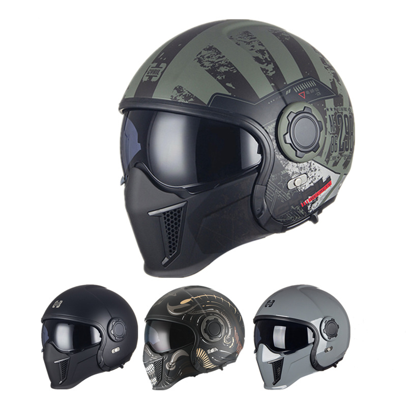 cyril摩托车复古头盔黑武士双镜片组合盔四季电动车头盔男女通用